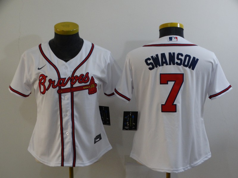 2021 Women Atlanta Braves #7 Swanson white Nike Game MLB Jerseys->youth mlb jersey->Youth Jersey